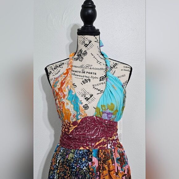 Love The Label Anthropologie Ivy Printed Patchwork Halter Maxi Dress Size XS NWT - Picture 9 of 12